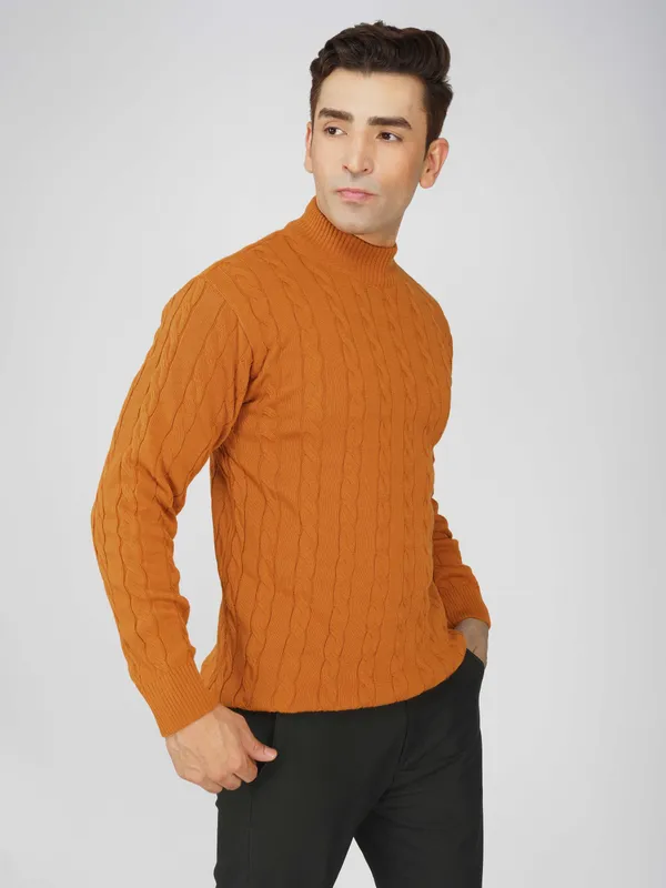 Rust_Men's_High_Neck_Cable_Knit_Sweater_Premium_Knitted_Winter_Pullover_For_Men
