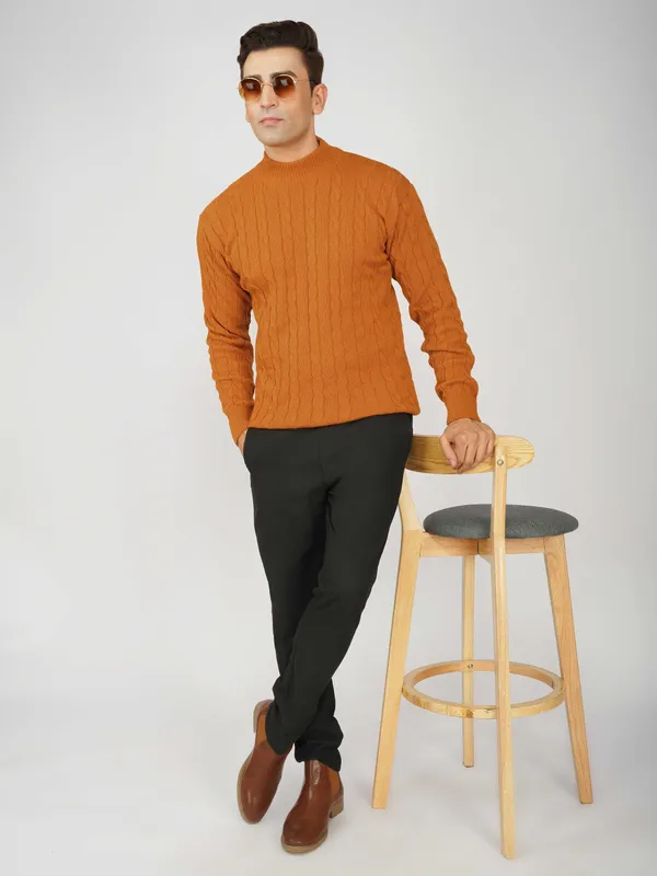 Rust_Men's_High_Neck_Cable_Knit_Sweater_Premium_Knitted_Winter_Pullover_For_Men