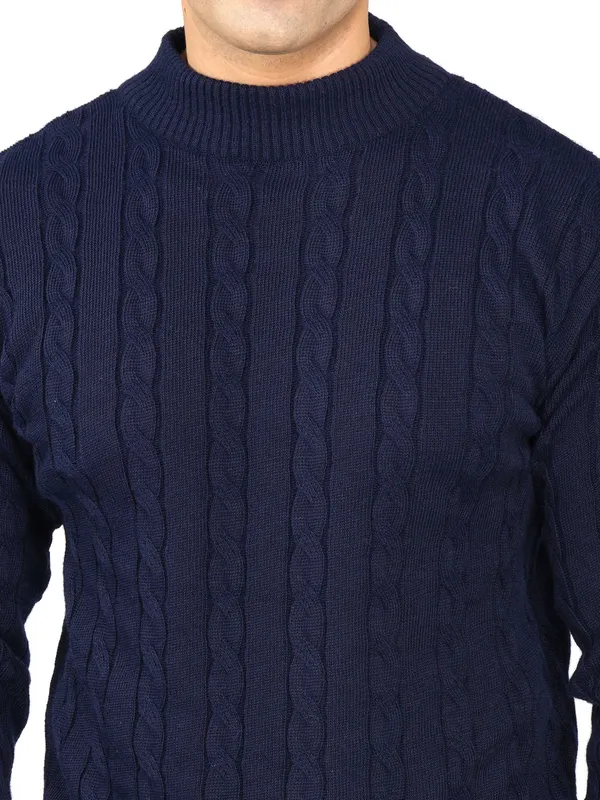 Navy_Blue_Men's_High_Neck_Cable_Knit_Sweater_Premium_Knitted_Winter_Pullover_For_Men