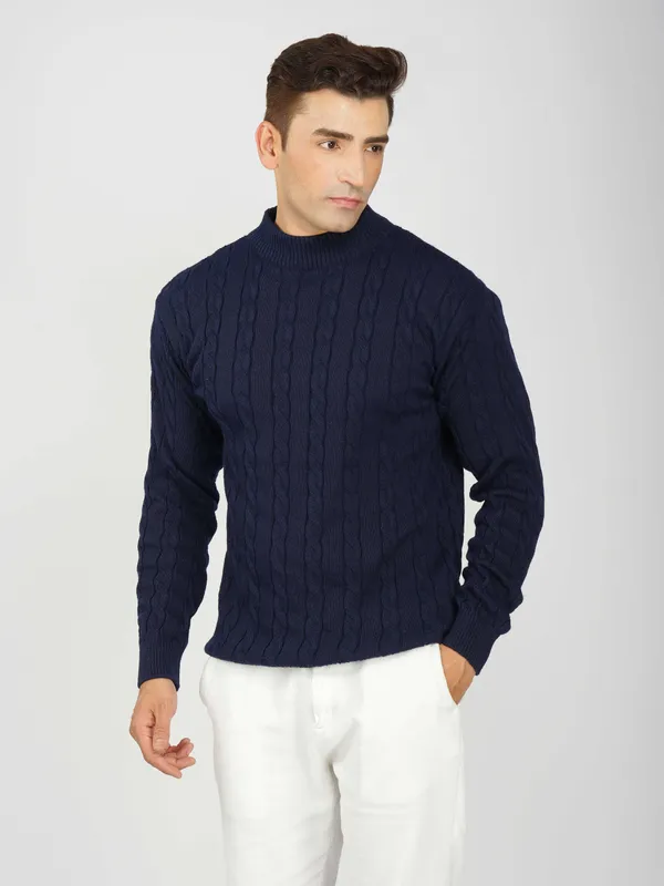 Navy_Blue_Men's_High_Neck_Cable_Knit_Sweater_Premium_Knitted_Winter_Pullover_For_Men