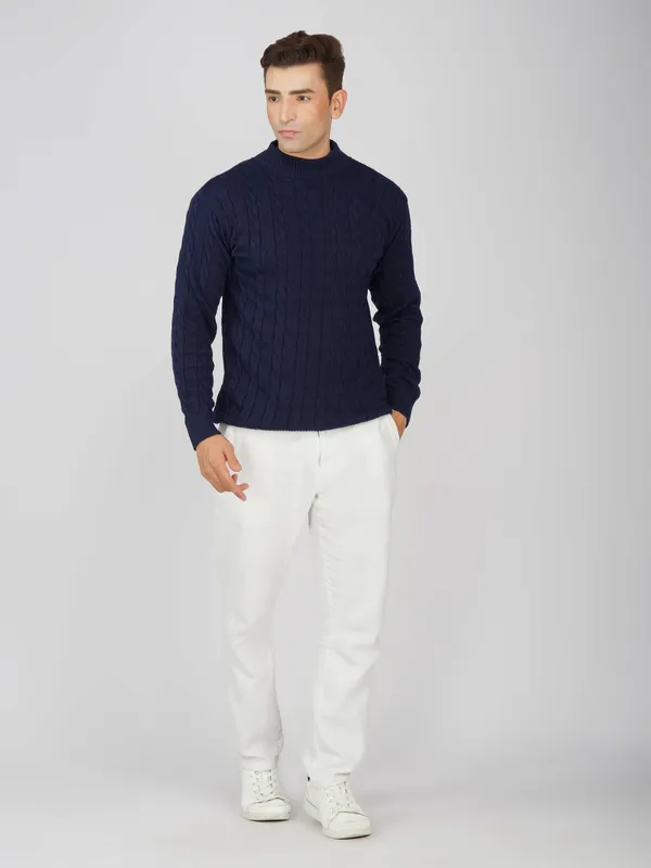 Navy_Blue_Men's_High_Neck_Cable_Knit_Sweater_Premium_Knitted_Winter_Pullover_For_Men