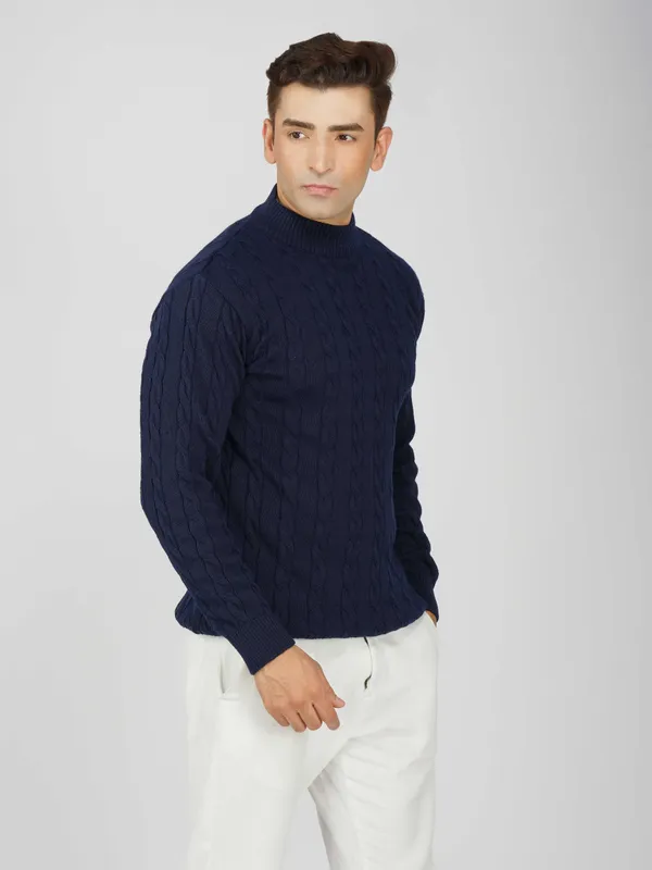 Navy_Blue_Men's_High_Neck_Cable_Knit_Sweater_Premium_Knitted_Winter_Pullover_For_Men