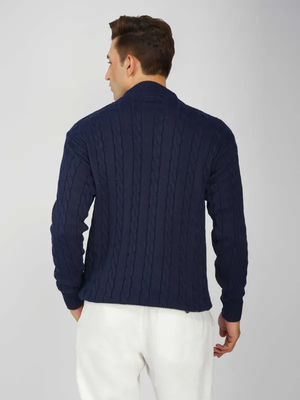 Navy_Blue_Men's_High_Neck_Cable_Knit_Sweater_Premium_Knitted_Winter_Pullover_For_Men