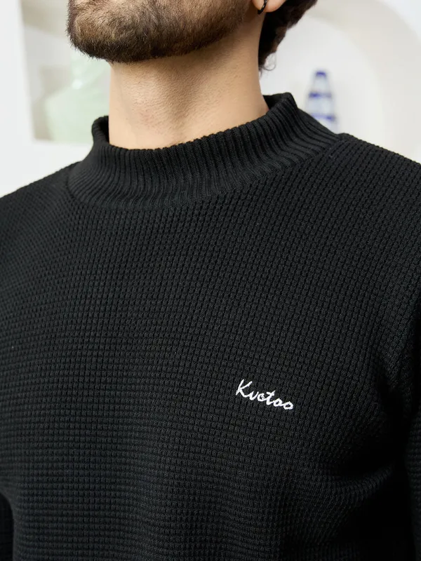 Black_Mens_High_Neck_Self_Knitted_Plain_Sweater