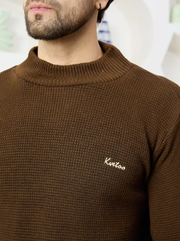 Brown_Mens_High_Neck_Self_Knitted_Plain_Sweater