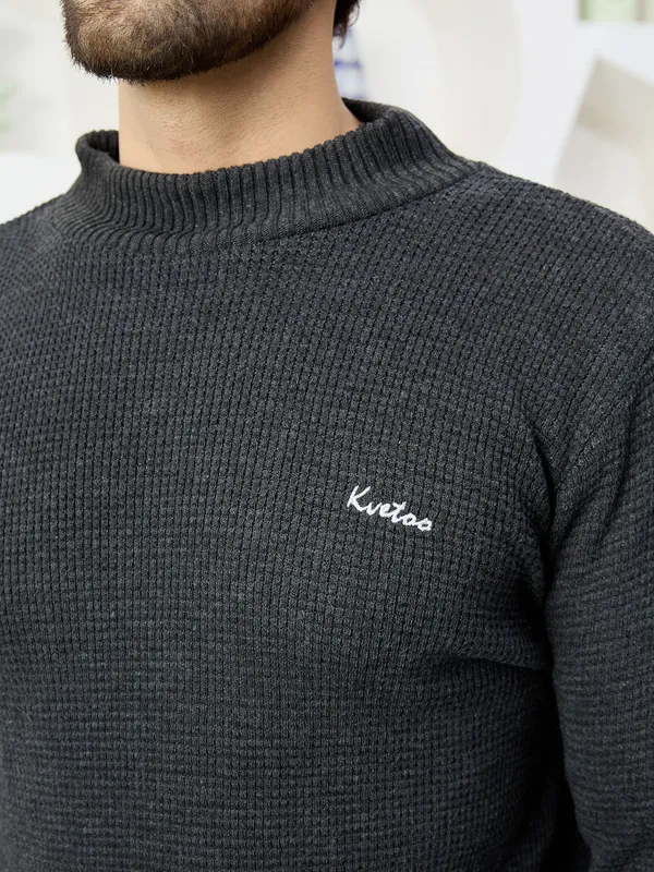 Dark-Grey_Mens_High_Neck_Self_Knitted_Plain_Sweater