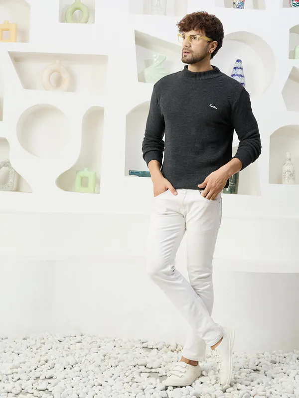 Dark-Grey_Mens_High_Neck_Self_Knitted_Plain_Sweater