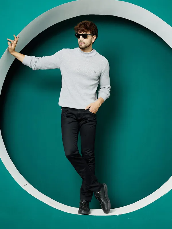 Grey_Mens_High_Neck_Self_Knitted_Plain_Sweater