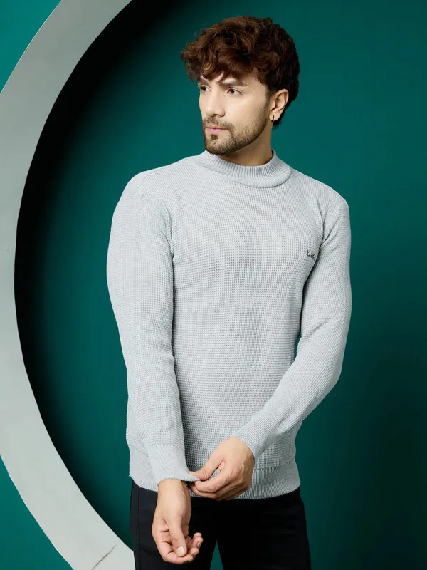 Grey_Mens_High_Neck_Self_Knitted_Plain_Sweater
