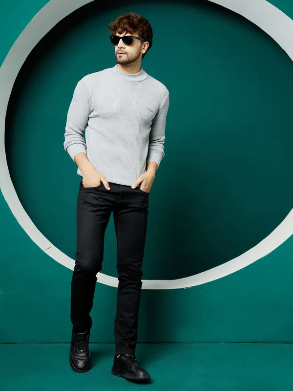 Grey_Mens_High_Neck_Self_Knitted_Plain_Sweater