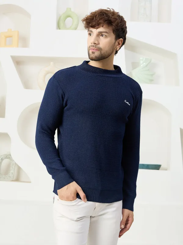 Navy_Mens_High_Neck_Self_Knitted_Plain_Sweater