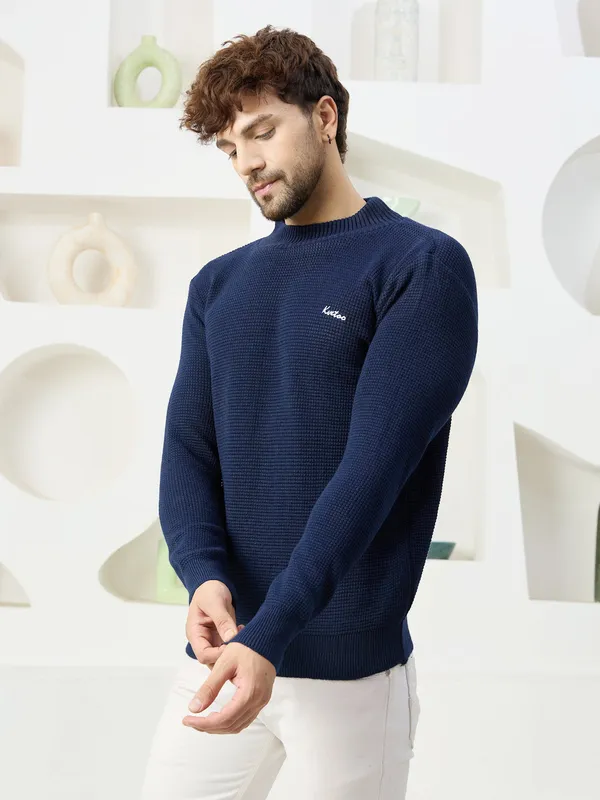 Navy_Mens_High_Neck_Self_Knitted_Plain_Sweater