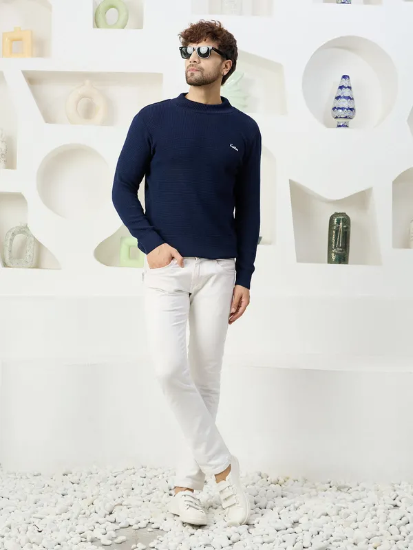 Navy_Mens_High_Neck_Self_Knitted_Plain_Sweater