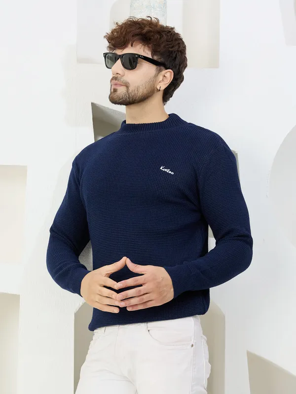 Navy_Mens_High_Neck_Self_Knitted_Plain_Sweater