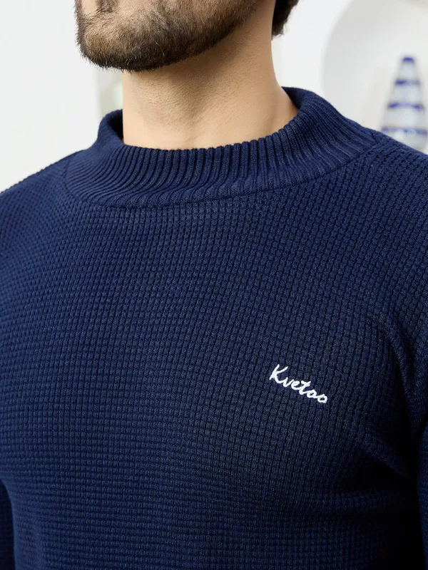 Navy_Mens_High_Neck_Self_Knitted_Plain_Sweater