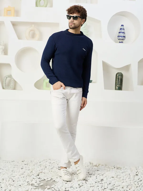 Navy_Mens_High_Neck_Self_Knitted_Plain_Sweater