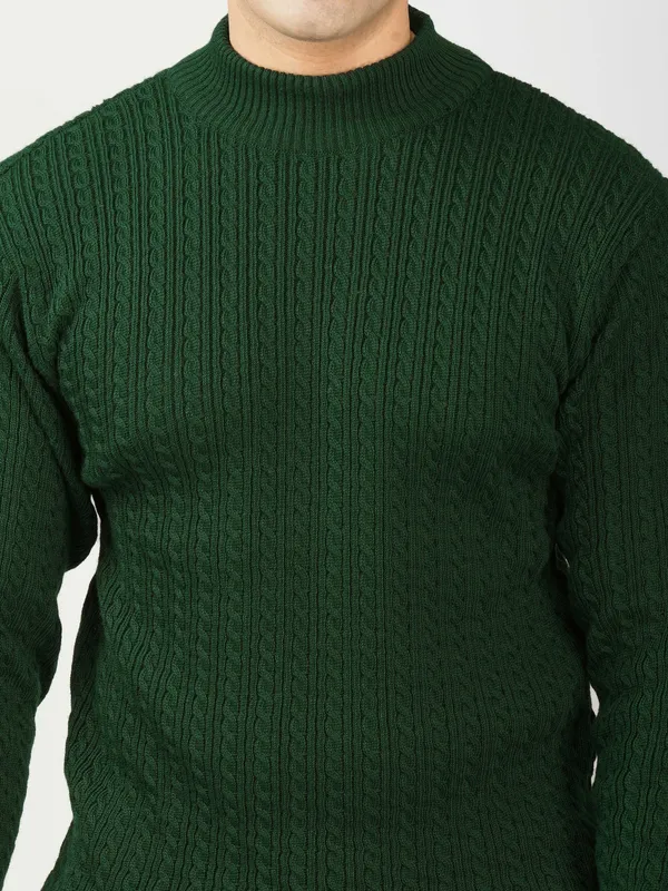 Bottle_Green_Men's_Small_Cable_Knit_High_Neck_Sweater_Winter_Warm_Slim_Fit_Pullover