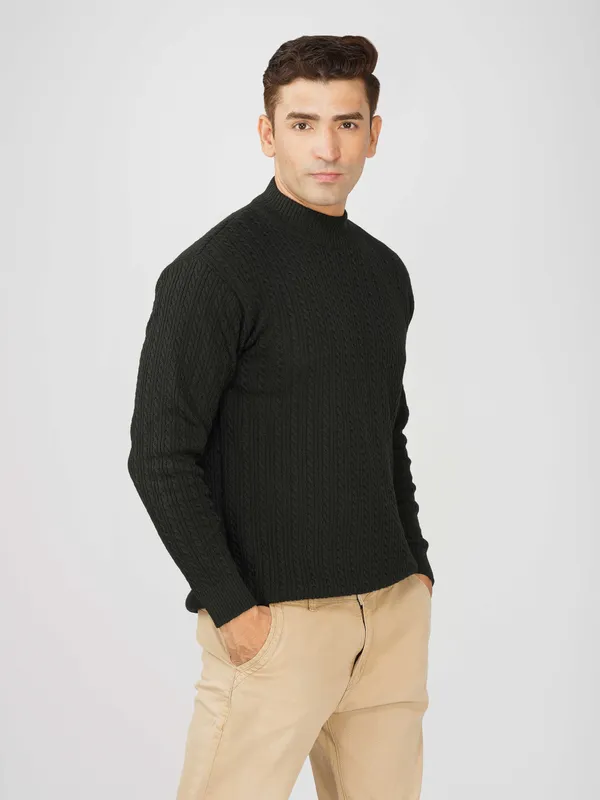 Black_Men's_Small_Cable_Knit_High_Neck_Sweater_Winter_Warm_Slim_Fit_Pullover