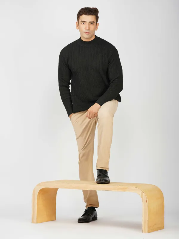Black_Men's_Small_Cable_Knit_High_Neck_Sweater_Winter_Warm_Slim_Fit_Pullover