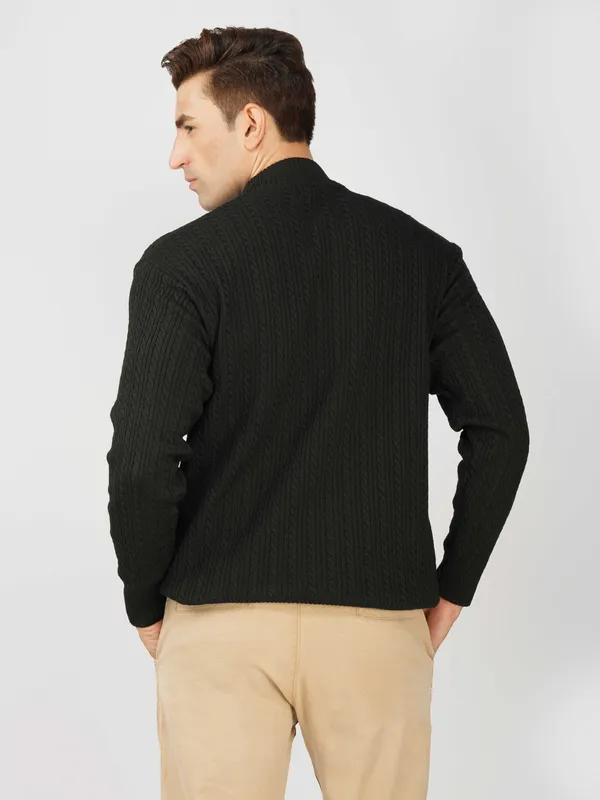 Black_Men's_Small_Cable_Knit_High_Neck_Sweater_Winter_Warm_Slim_Fit_Pullover