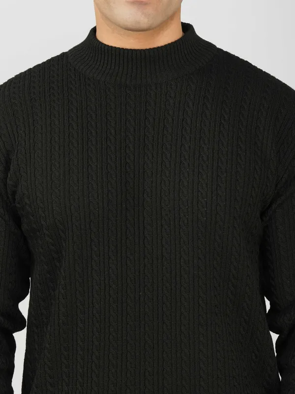 Black_Men's_Small_Cable_Knit_High_Neck_Sweater_Winter_Warm_Slim_Fit_Pullover