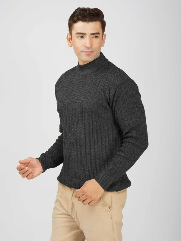 Dark-Grey_Men's_Small_Cable_Knit_High_Neck_Sweater_Winter_Warm_Slim_Fit_Pullover