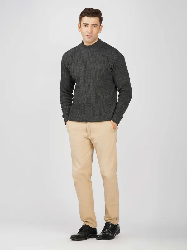 Dark-Grey_Men's_Small_Cable_Knit_High_Neck_Sweater_Winter_Warm_Slim_Fit_Pullover