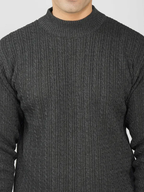 Dark-Grey_Men's_Small_Cable_Knit_High_Neck_Sweater_Winter_Warm_Slim_Fit_Pullover