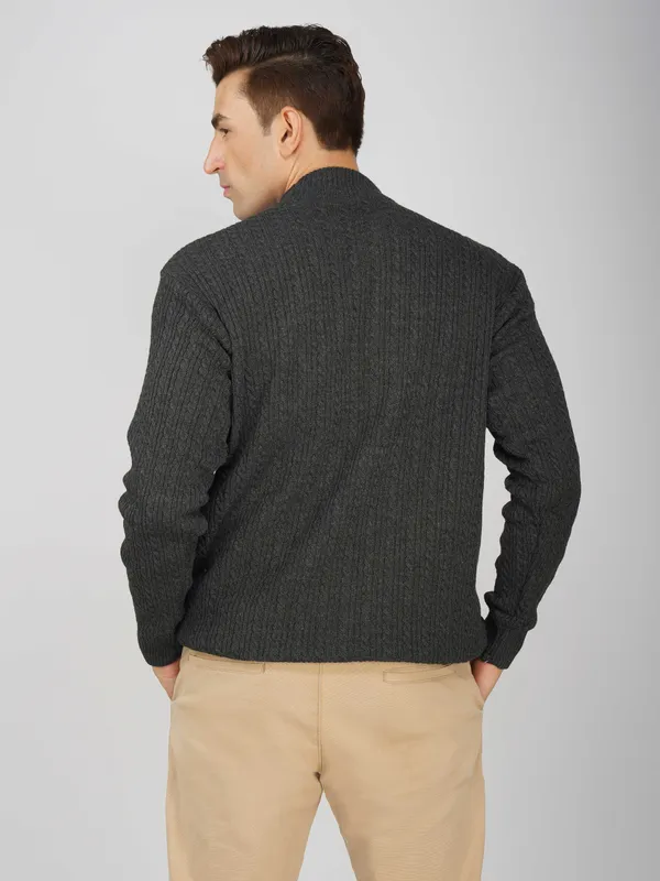 Dark-Grey_Men's_Small_Cable_Knit_High_Neck_Sweater_Winter_Warm_Slim_Fit_Pullover
