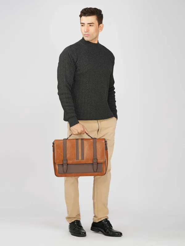 Dark-Grey_Men's_Small_Cable_Knit_High_Neck_Sweater_Winter_Warm_Slim_Fit_Pullover
