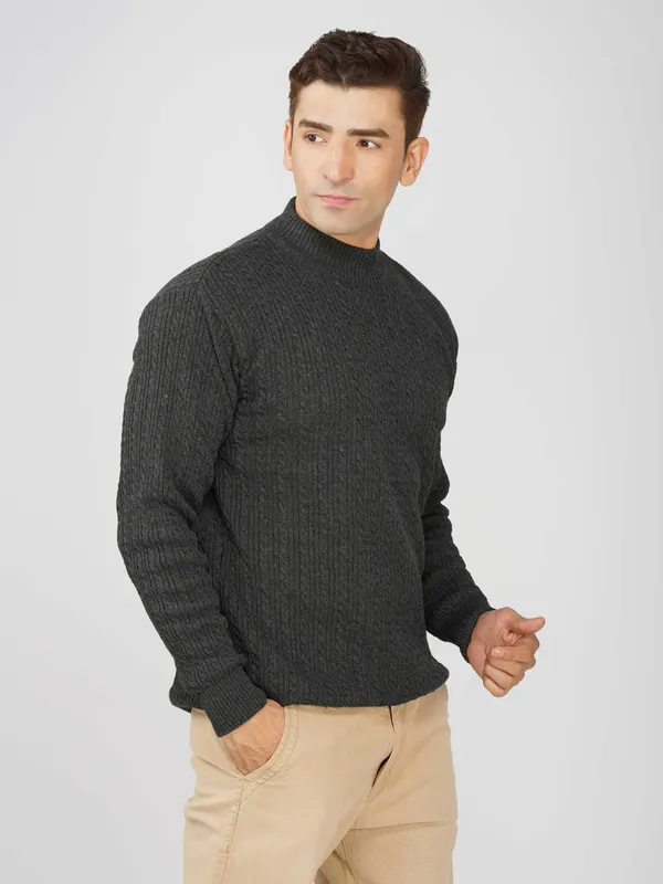 Dark-Grey_Men's_Small_Cable_Knit_High_Neck_Sweater_Winter_Warm_Slim_Fit_Pullover