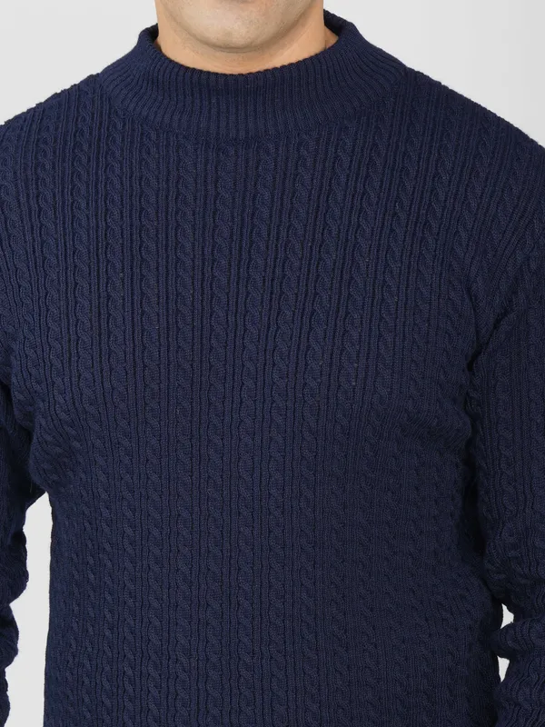 Navy_Men's_Small_Cable_Knit_High_Neck_Sweater_Winter_Warm_Slim_Fit_Pullover