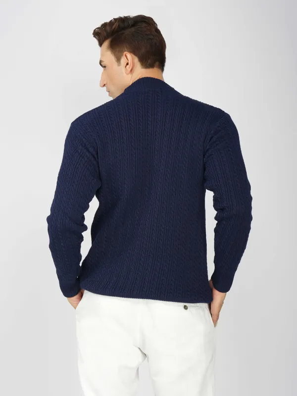 Navy_Men's_Small_Cable_Knit_High_Neck_Sweater_Winter_Warm_Slim_Fit_Pullover