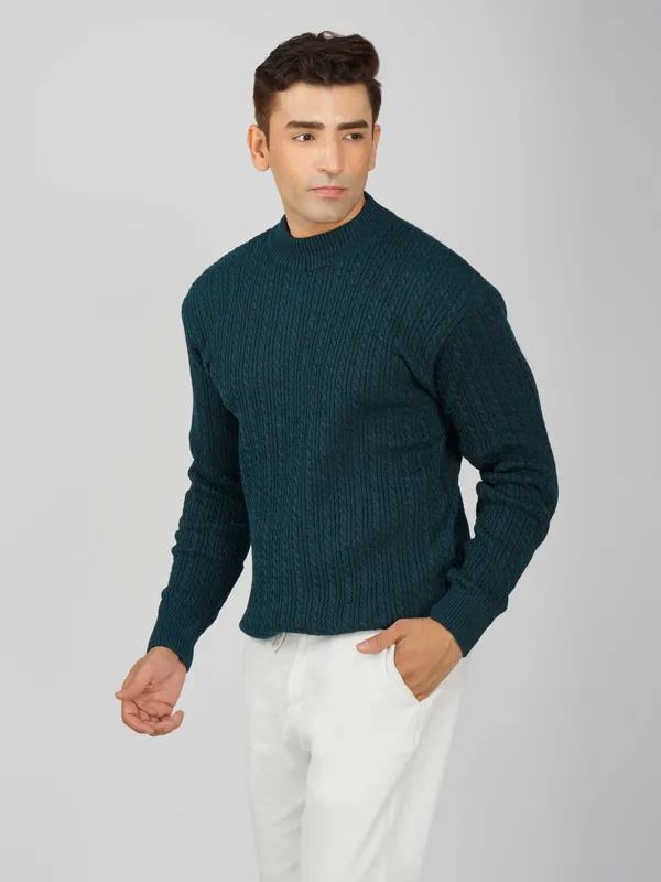 Peacock_Men's_Small_Cable_Knit_High_Neck_Sweater_Winter_Warm_Slim_Fit_Pullover