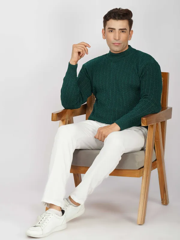 Peacock_Men's_Small_Cable_Knit_High_Neck_Sweater_Winter_Warm_Slim_Fit_Pullover