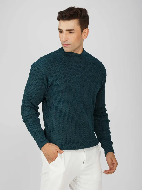 Peacock_Men's_Small_Cable_Knit_High_Neck_Sweater_Winter_Warm_Slim_Fit_Pullover