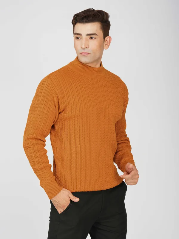 Rust_Men's_Small_Cable_Knit_High_Neck_Sweater_Winter_Warm_Slim_Fit_Pullover