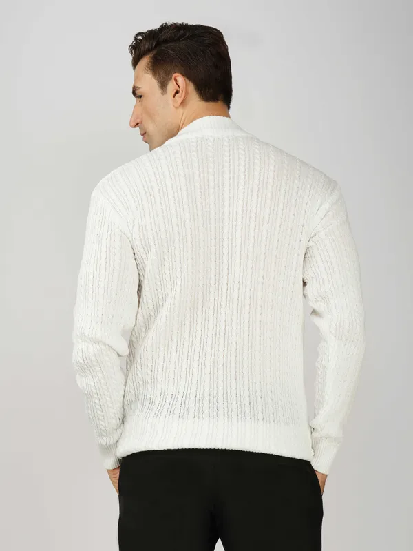 White_Men's_Small_Cable_Knit_High_Neck_Sweater_Winter_Warm_Slim_Fit_Pullover