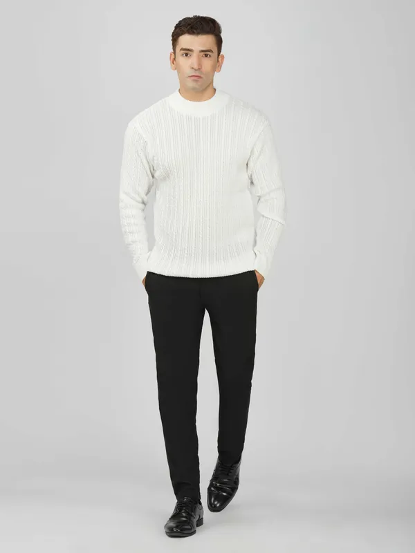 White_Men's_Small_Cable_Knit_High_Neck_Sweater_Winter_Warm_Slim_Fit_Pullover