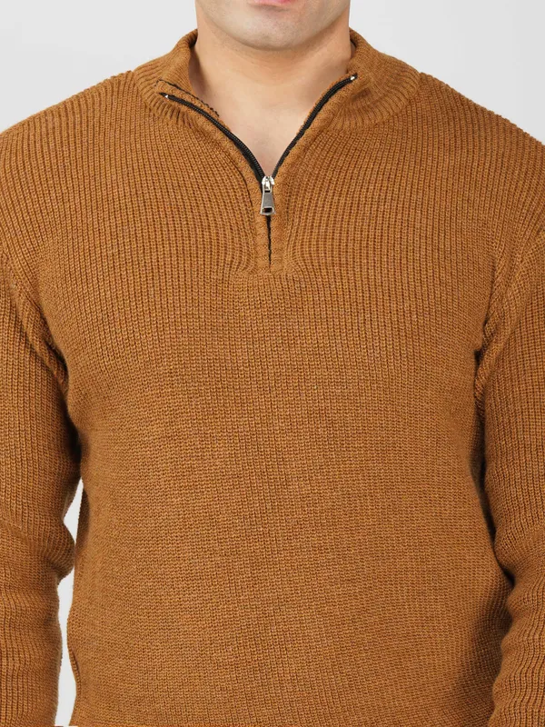 Mustard_Men's_High_Neck_Quarter_Zip_Wool_Sweater_Knitted_Winter_Pullover_For_Office_&_Casual_Wear