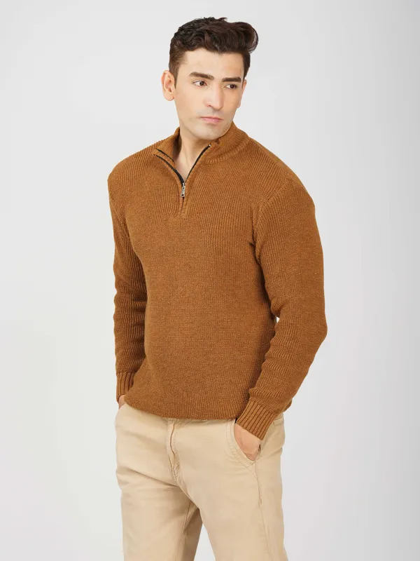 Mustard_Men's_High_Neck_Quarter_Zip_Wool_Sweater_Knitted_Winter_Pullover_For_Office_&_Casual_Wear