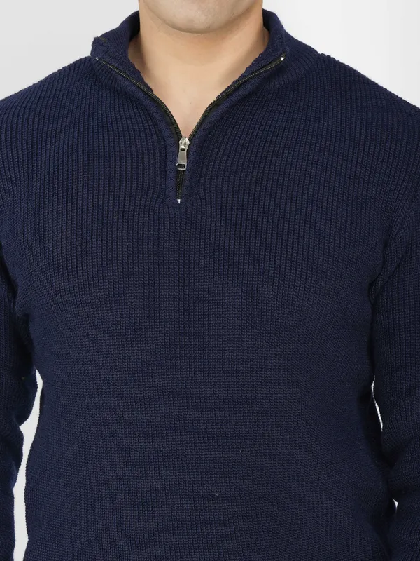 Navy_Men's_High_Neck_Quarter_Zip_Wool_Sweater_Knitted_Winter_Pullover_For_Office_&_Casual_Wear