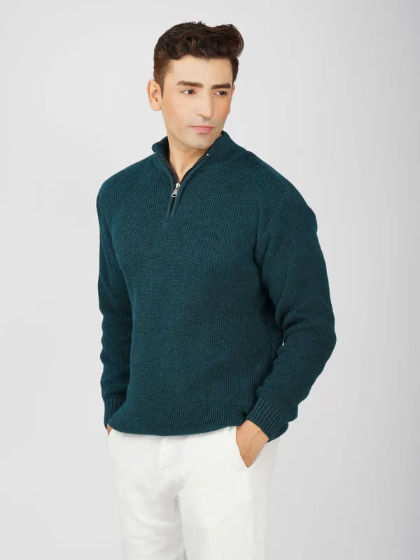 Peacock_Men's_High_Neck_Quarter_Zip_Wool_Sweater_Knitted_Winter_Pullover_For_Office_&_Casual_Wear