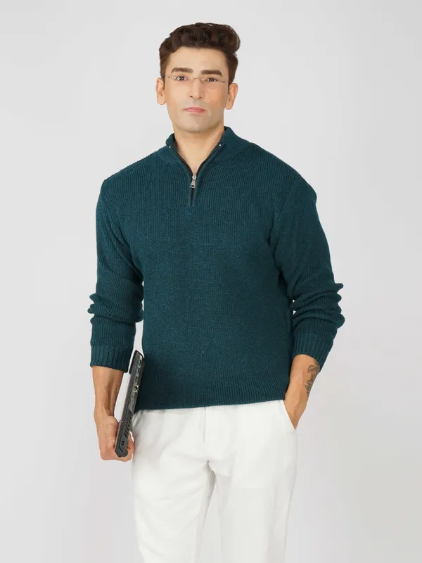 Peacock_Men's_High_Neck_Quarter_Zip_Wool_Sweater_Knitted_Winter_Pullover_For_Office_&_Casual_Wear