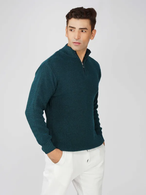 Peacock_Men's_High_Neck_Quarter_Zip_Wool_Sweater_Knitted_Winter_Pullover_For_Office_&_Casual_Wear