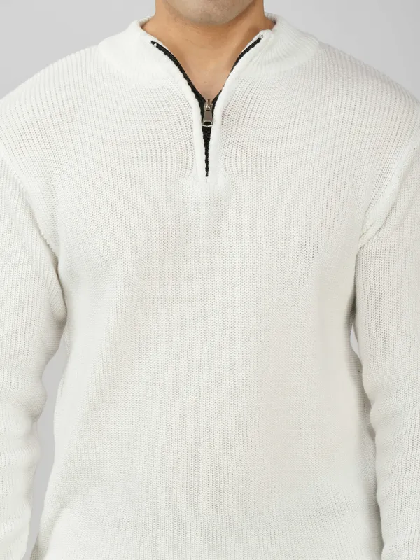 White_Men's_High_Neck_Quarter_Zip_Wool_Sweater_Knitted_Winter_Pullover_For_Office_&_Casual_Wear