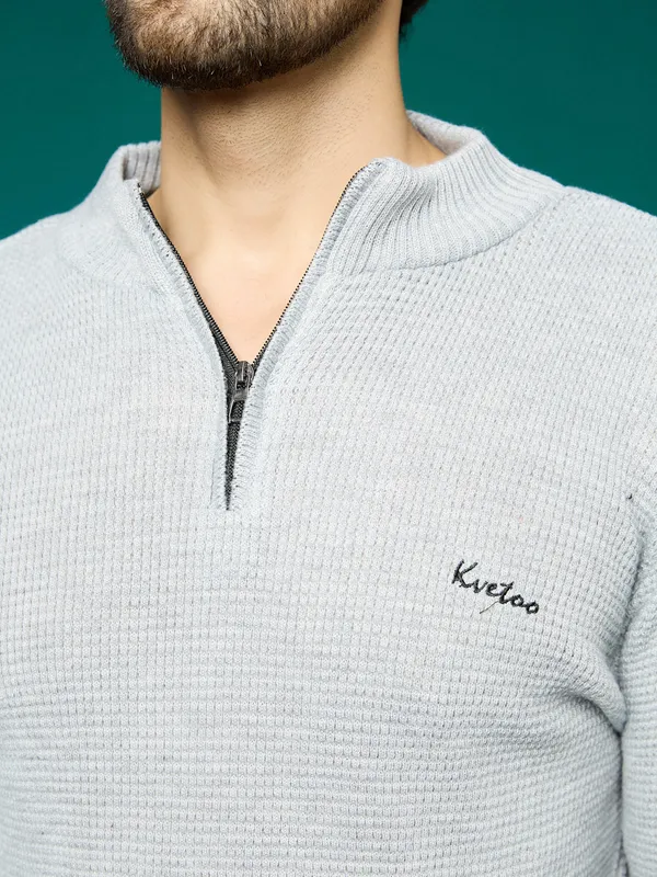 Grey_Mens_Half_Zipper_Self_Knitted_Plain_Sweater