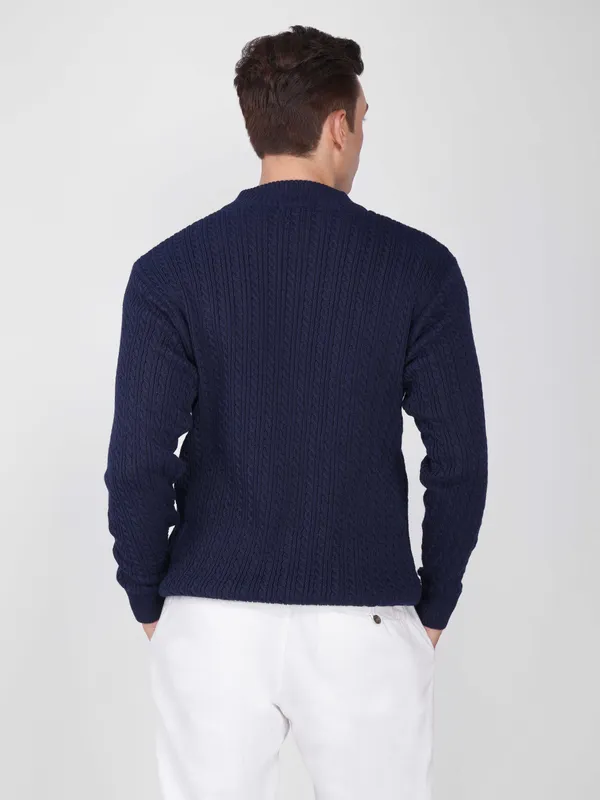 Navy_Men's_Quarter_Zip_Wool_Blend_Cable_Knit_Sweater_For_Winter