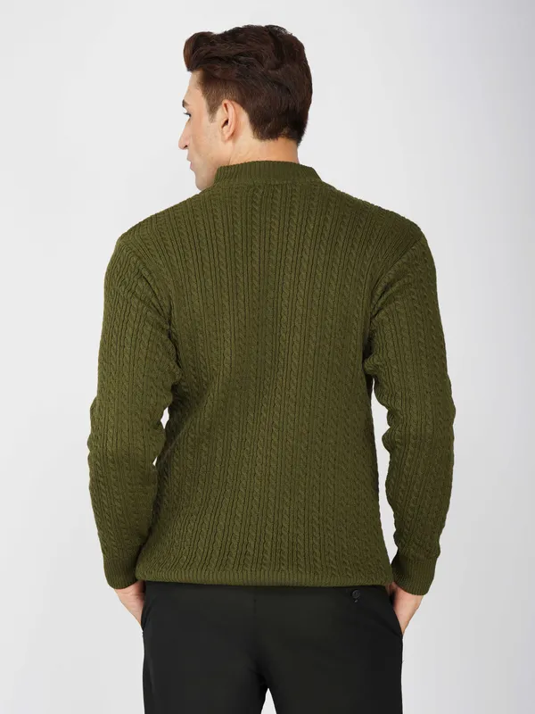 Olive_Men's_Quarter_Zip_Wool_Blend_Cable_Knit_Sweater_For_Winter