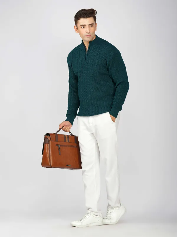 Peacock_Men's_Quarter_Zip_Wool_Blend_Cable_Knit_Sweater_For_Winter